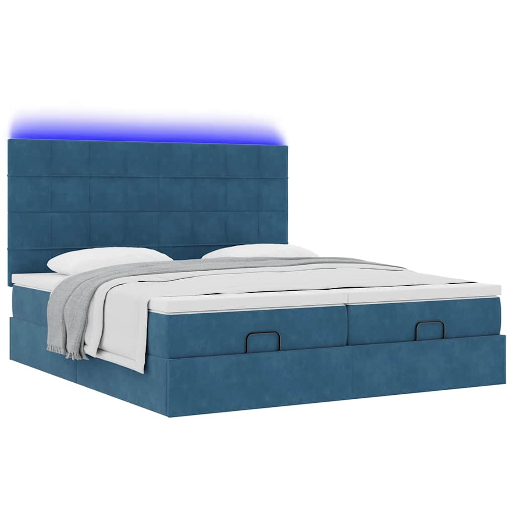 Cadre de lit ottoman avec matelas bleu foncé 200x200 cm velours - XIOS