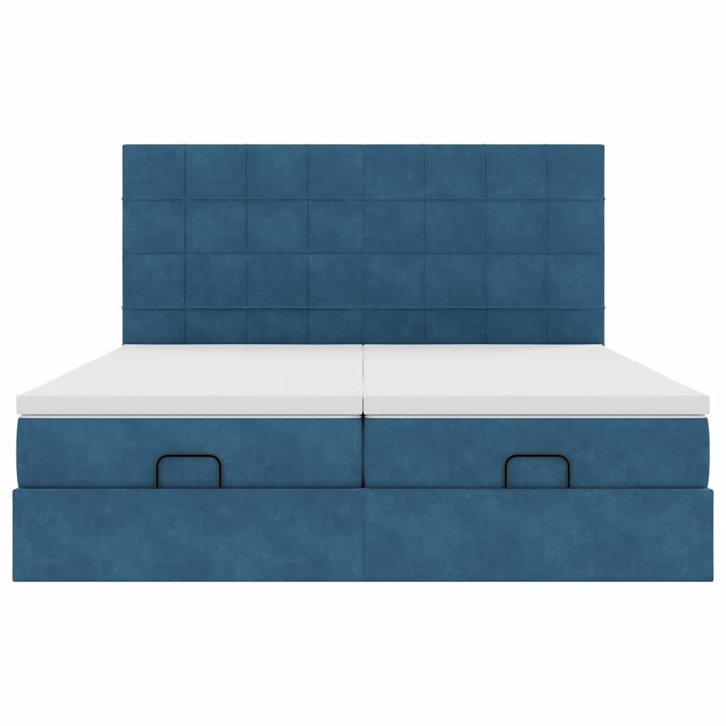 Cadre de lit ottoman avec matelas bleu foncé 200x200 cm velours - XIOS