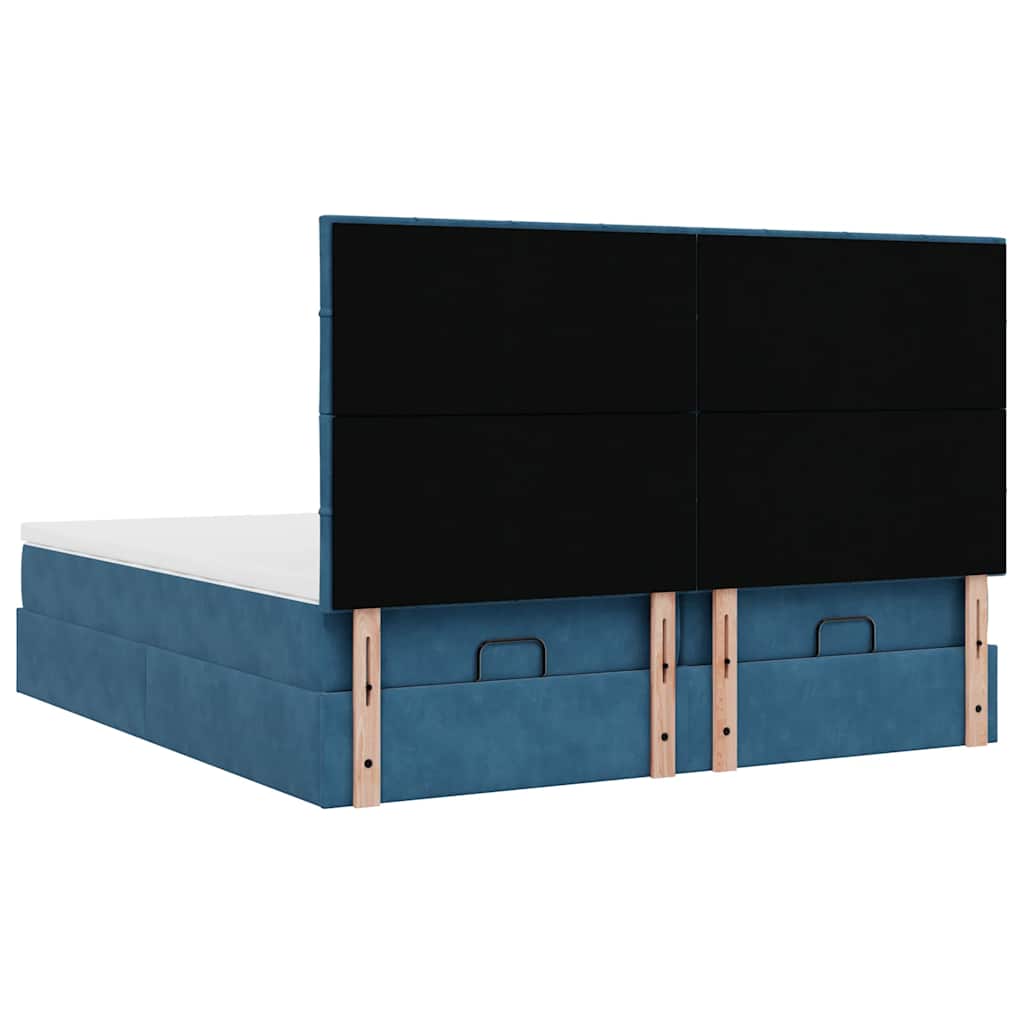 Cadre de lit ottoman avec matelas bleu foncé 200x200 cm velours - XIOS