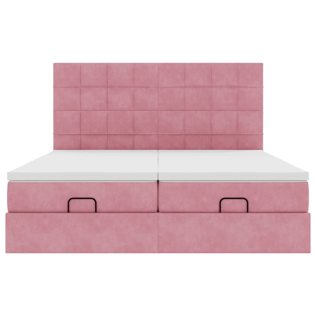 Cadre de lit ottoman avec matelas rose 200x200 cm velours - XIOS