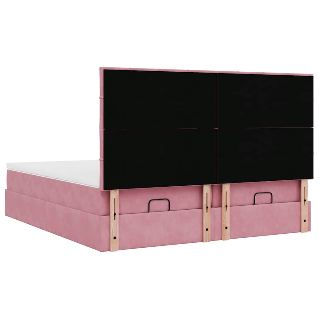 Cadre de lit ottoman avec matelas rose 200x200 cm velours - XIOS