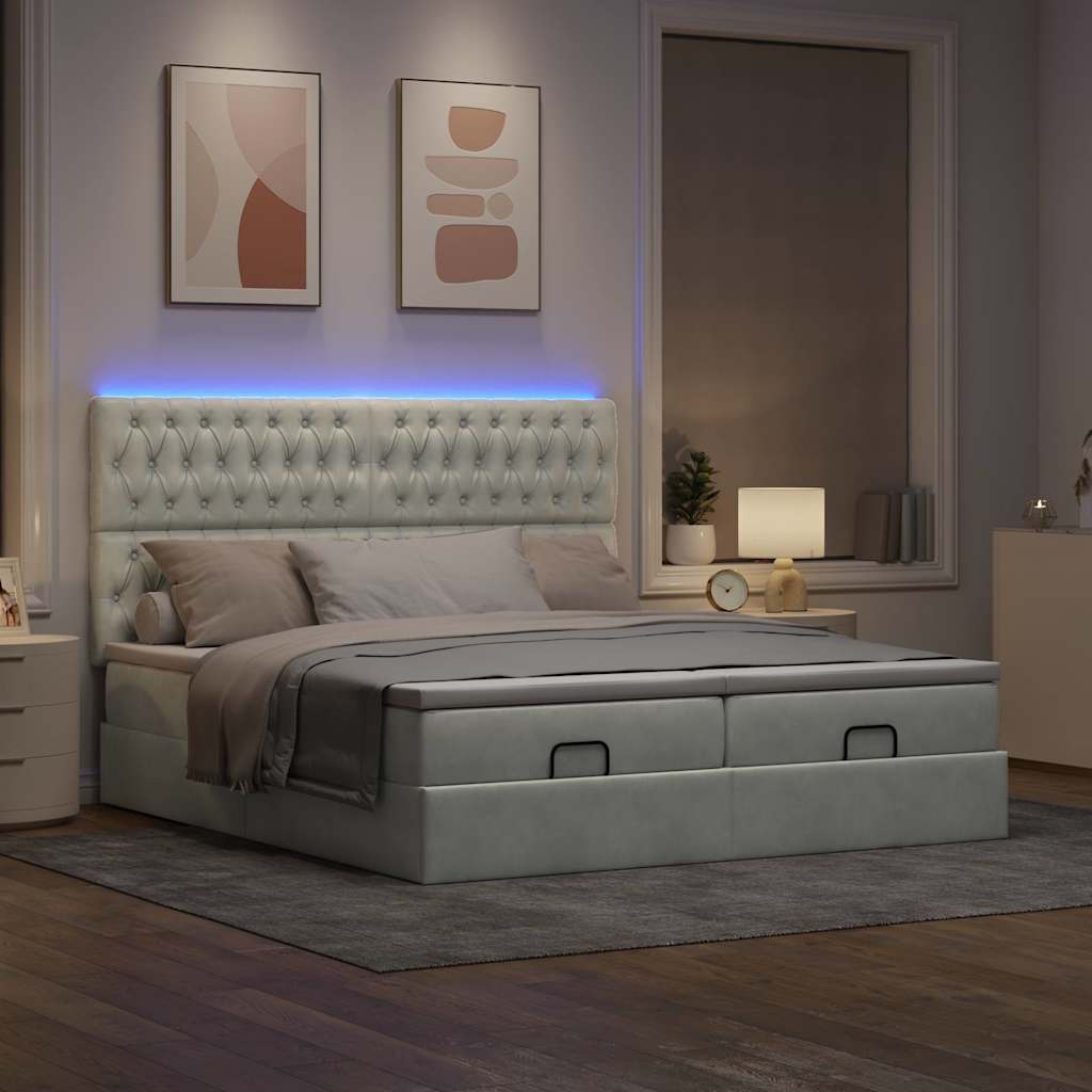 Cadre de lit ottoman et matelas gris clair 160x200cm velours - XIOS