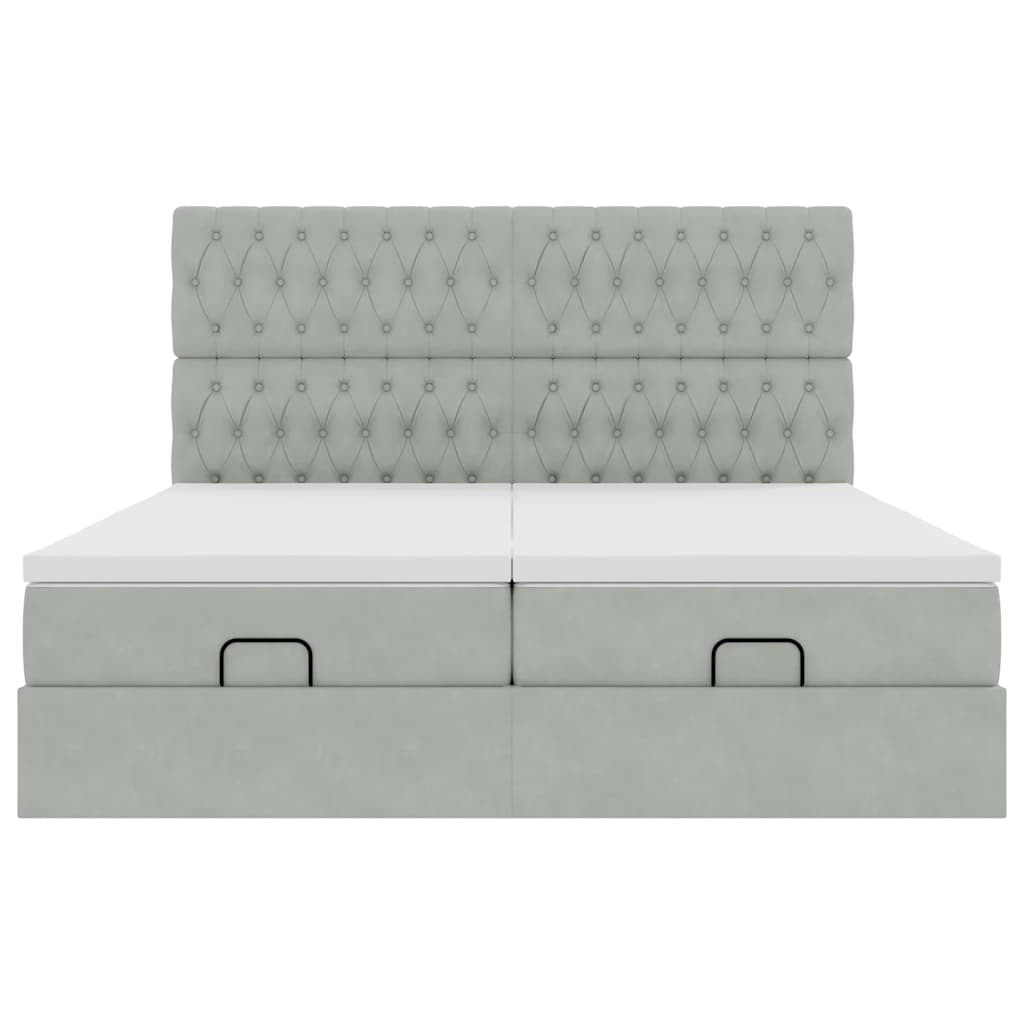Cadre de lit ottoman et matelas gris clair 160x200cm velours - XIOS