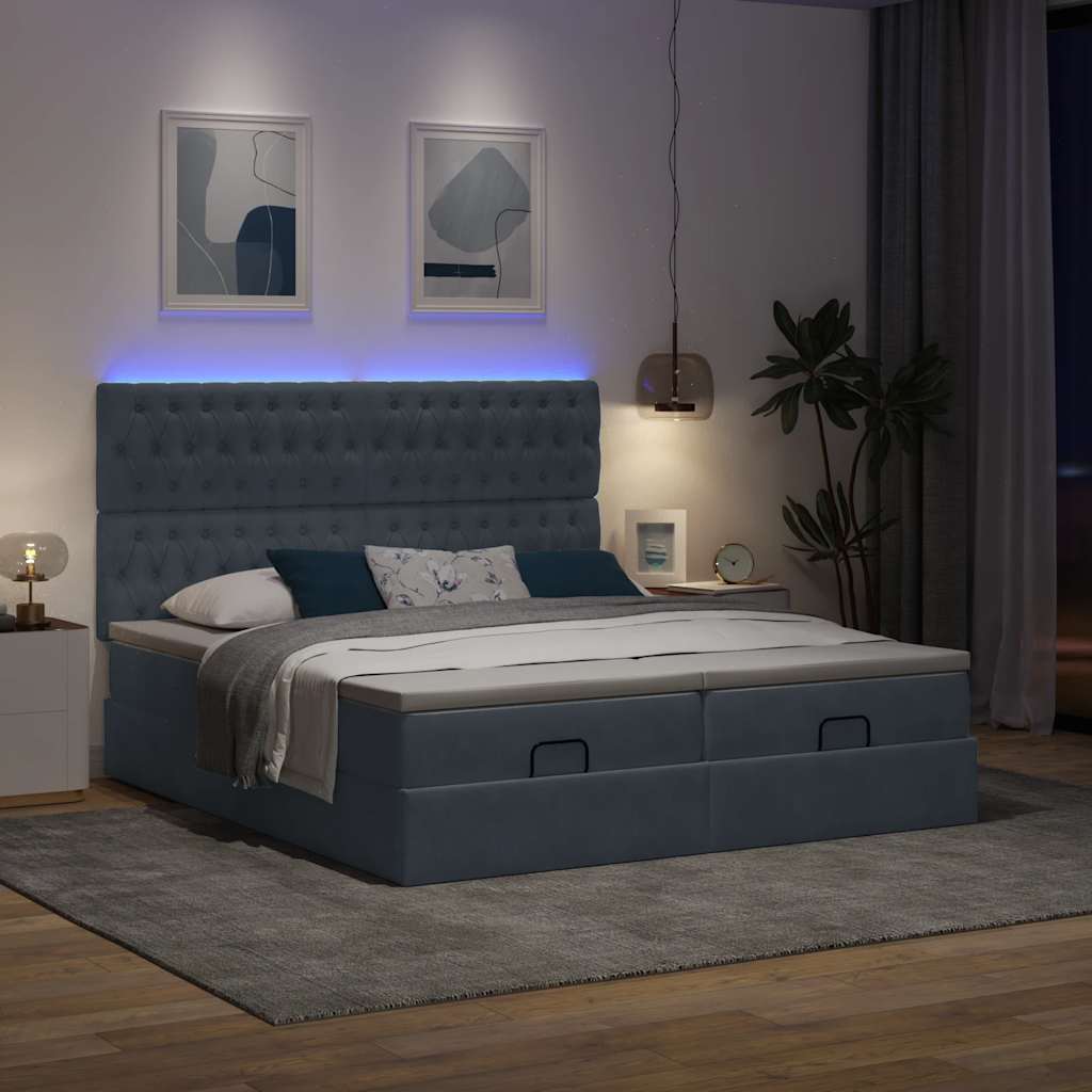 Cadre de lit ottoman avec matelas gris foncé 160x200cm velours - XIOS