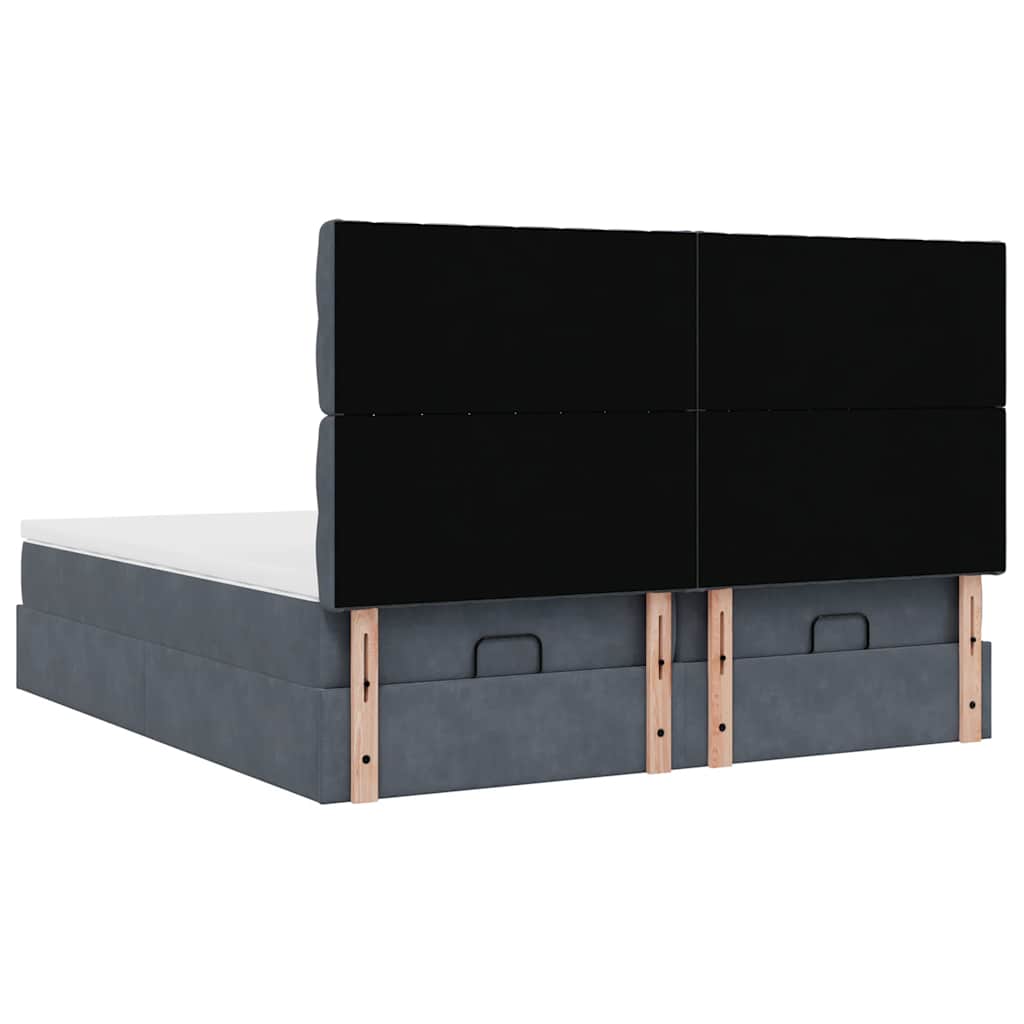 Cadre de lit ottoman avec matelas gris foncé 160x200cm velours - XIOS