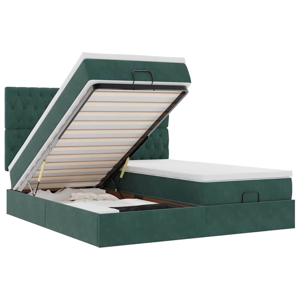 Cadre de lit ottoman avec matelas vert foncé 160x200 cm velours - XIOS
