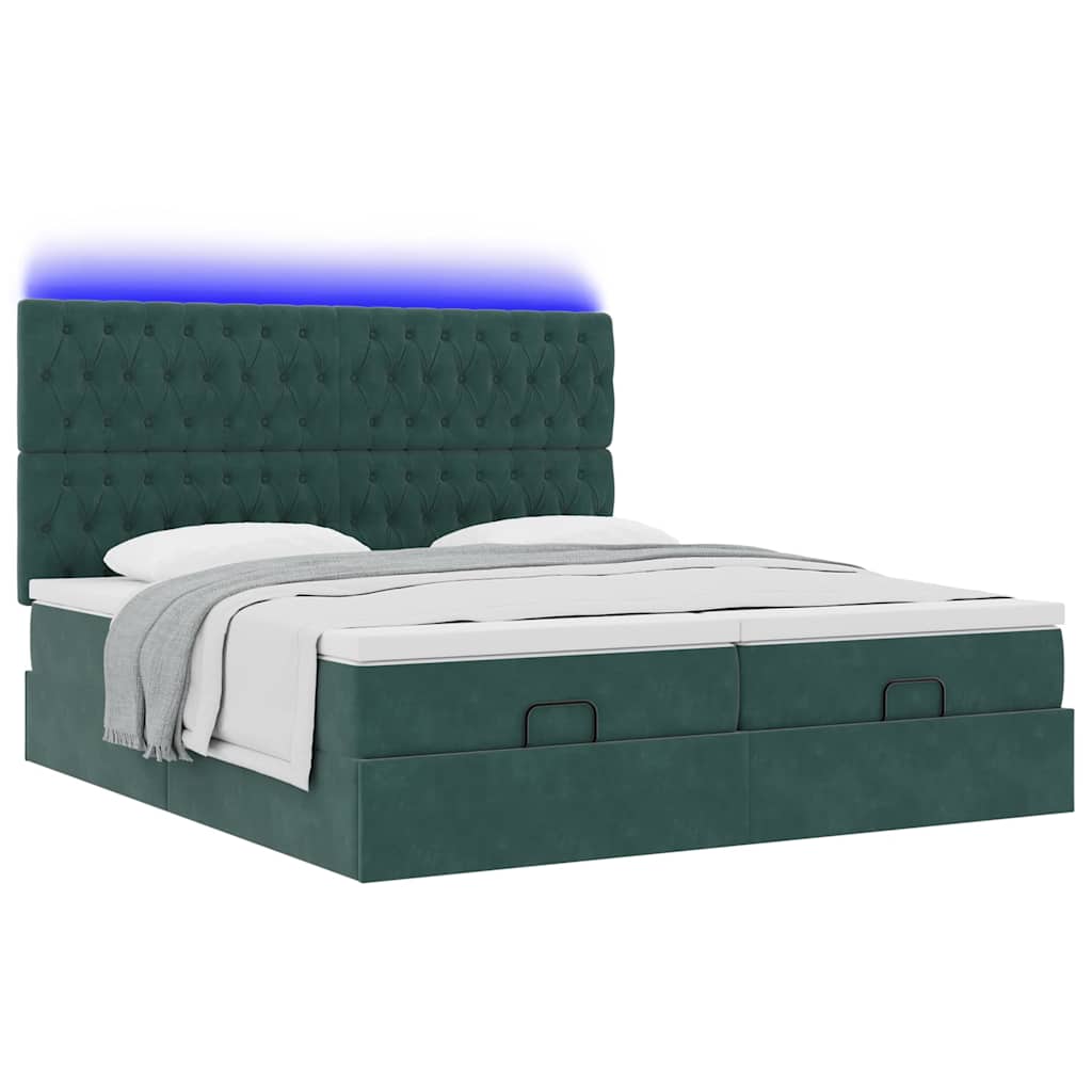 Cadre de lit ottoman avec matelas vert foncé 160x200 cm velours - XIOS