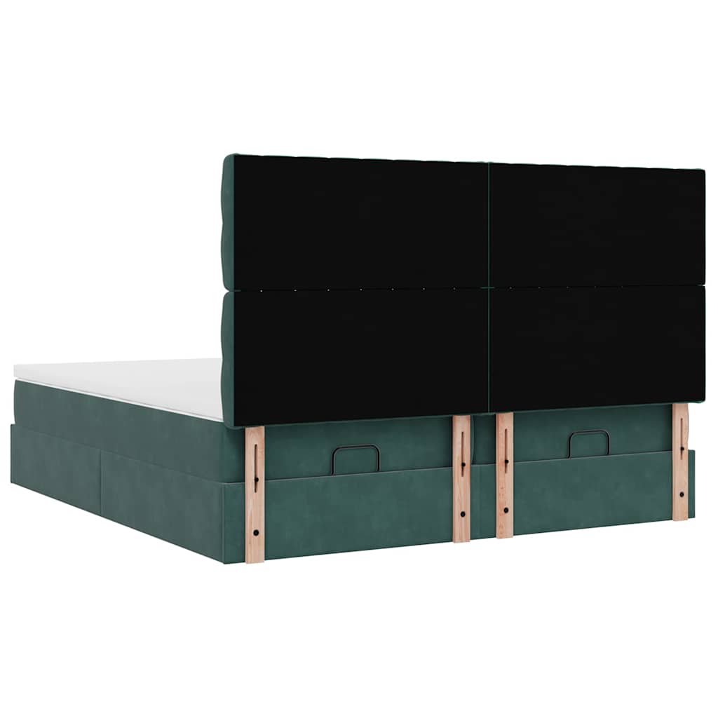 Cadre de lit ottoman avec matelas vert foncé 160x200 cm velours - XIOS