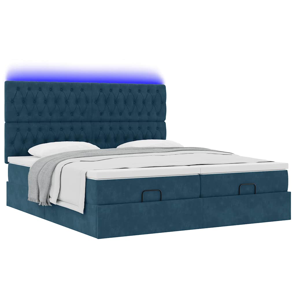 Cadre de lit ottoman avec matelas bleu foncé 160x200 cm velours - XIOS