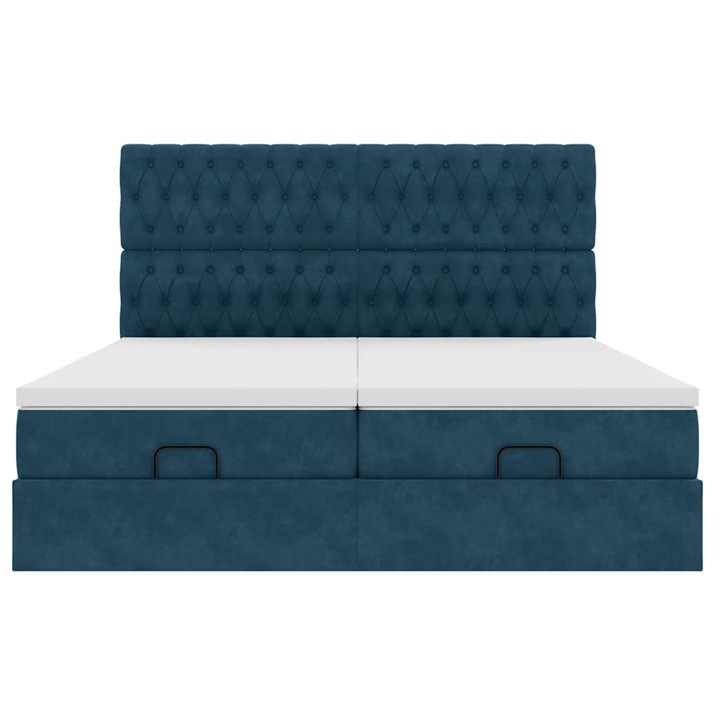 Cadre de lit ottoman avec matelas bleu foncé 160x200 cm velours - XIOS