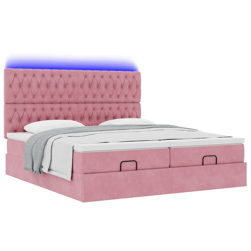 Cadre de lit ottoman avec matelas rose 160x200 cm velours - XIOS
