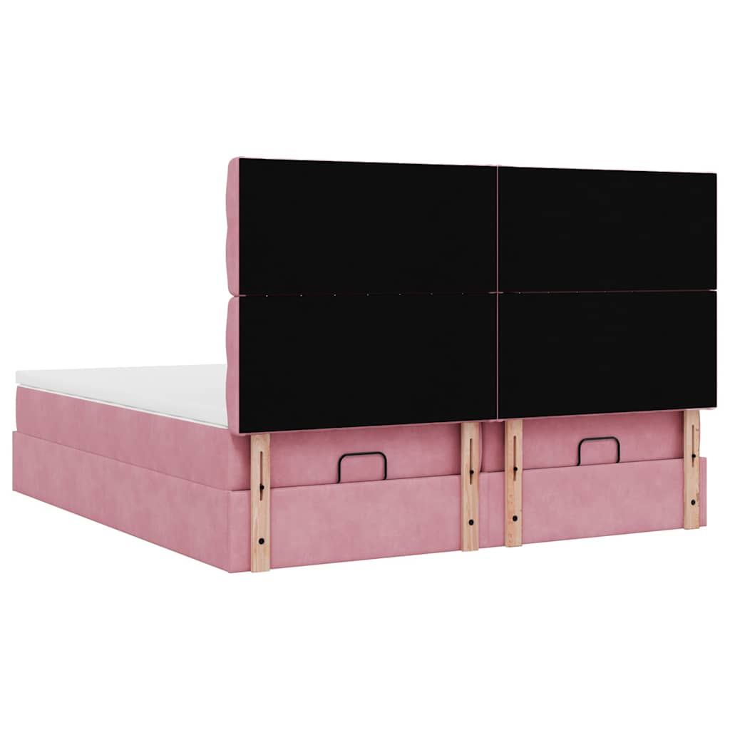 Cadre de lit ottoman avec matelas rose 160x200 cm velours - XIOS