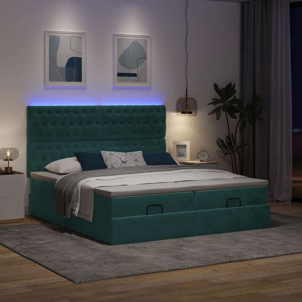 Cadre de lit ottoman avec matelas vert foncé 180x200cm velours - XIOS