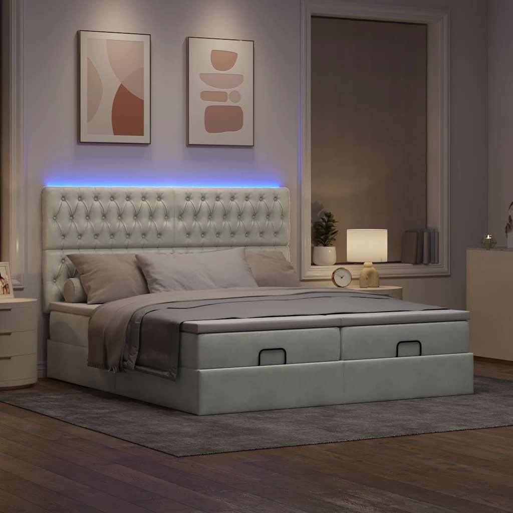 Cadre de lit ottoman avec matelas gris clair 200x200 cm velours - XIOS