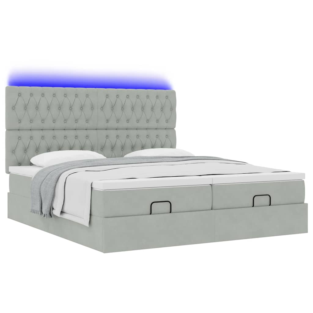 Cadre de lit ottoman avec matelas gris clair 200x200 cm velours - XIOS