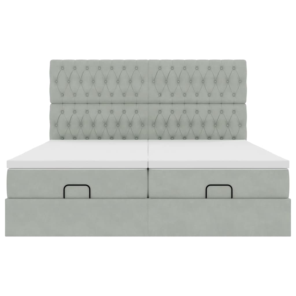 Cadre de lit ottoman avec matelas gris clair 200x200 cm velours - XIOS