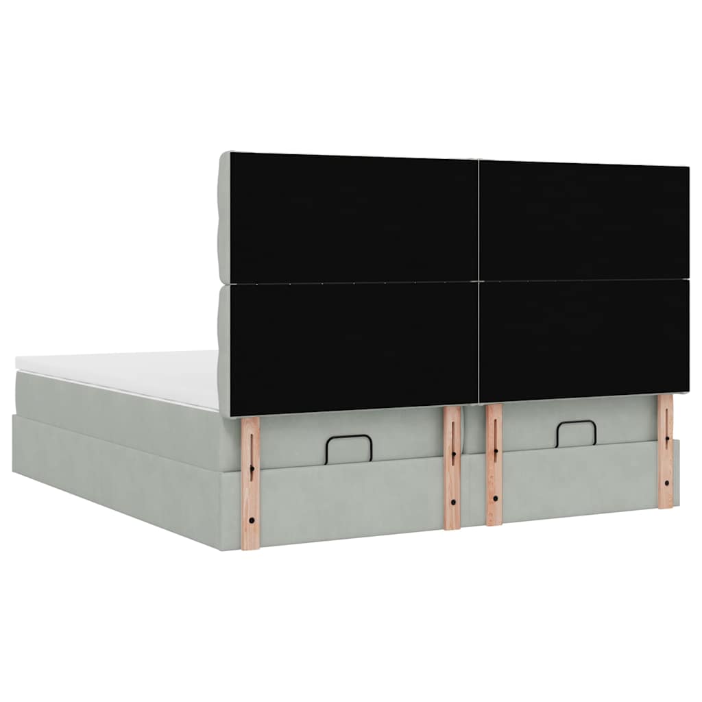 Cadre de lit ottoman avec matelas gris clair 200x200 cm velours - XIOS