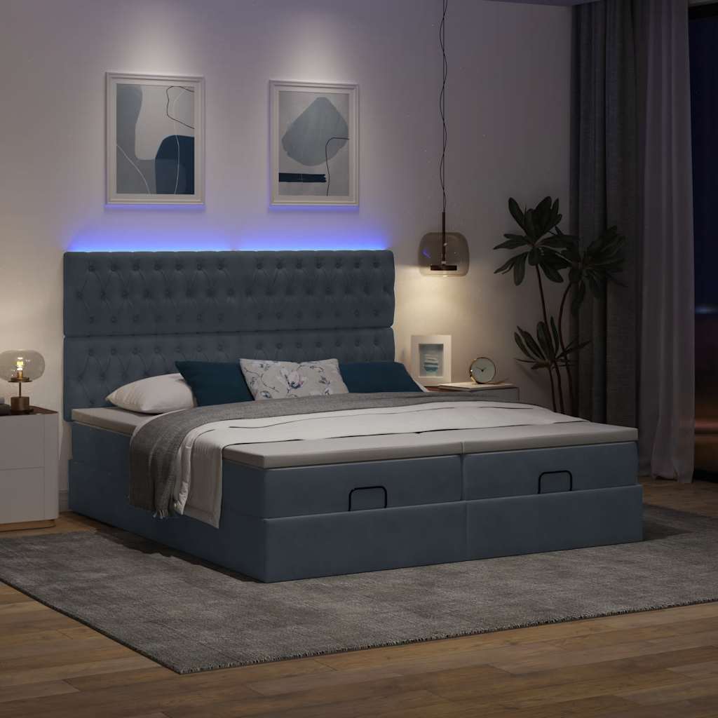 Cadre de lit ottoman avec matelas gris foncé 200x200 cm velours - XIOS