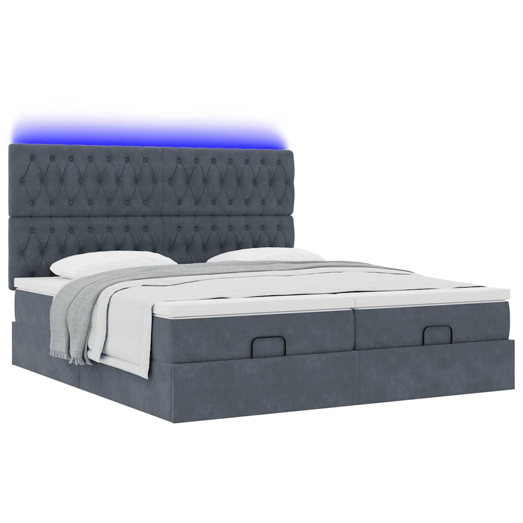 Cadre de lit ottoman avec matelas gris foncé 200x200 cm velours - XIOS