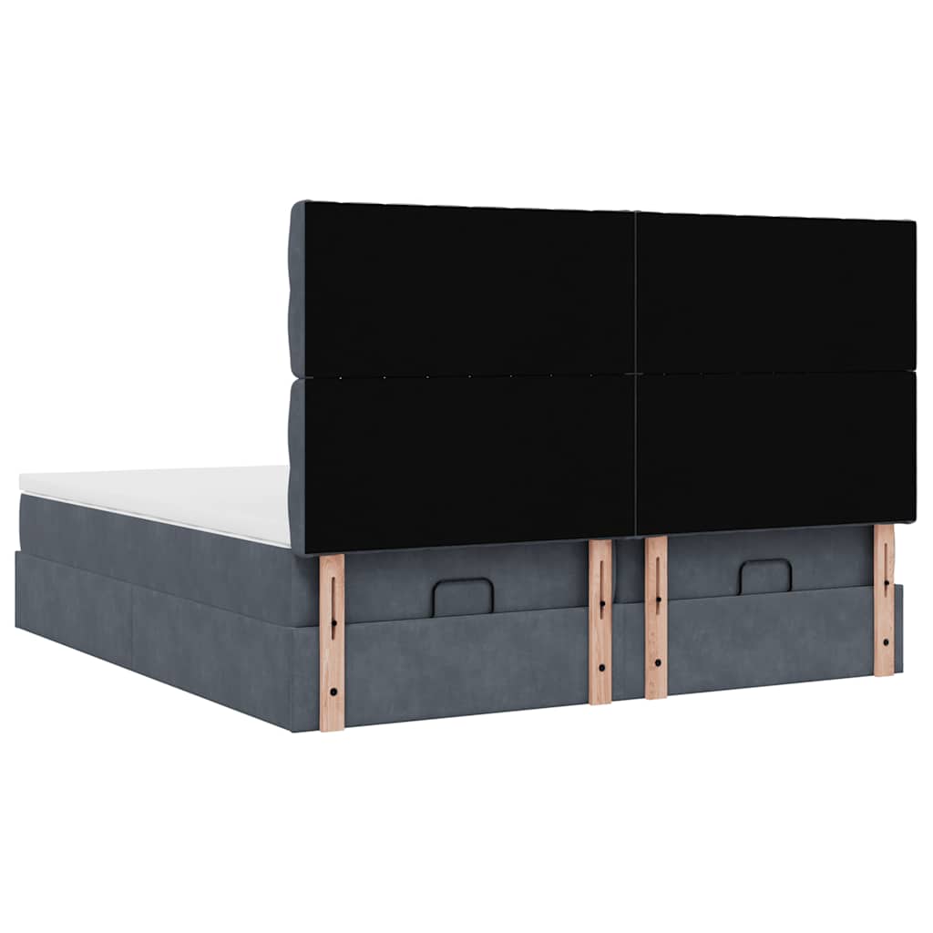 Cadre de lit ottoman avec matelas gris foncé 200x200 cm velours - XIOS
