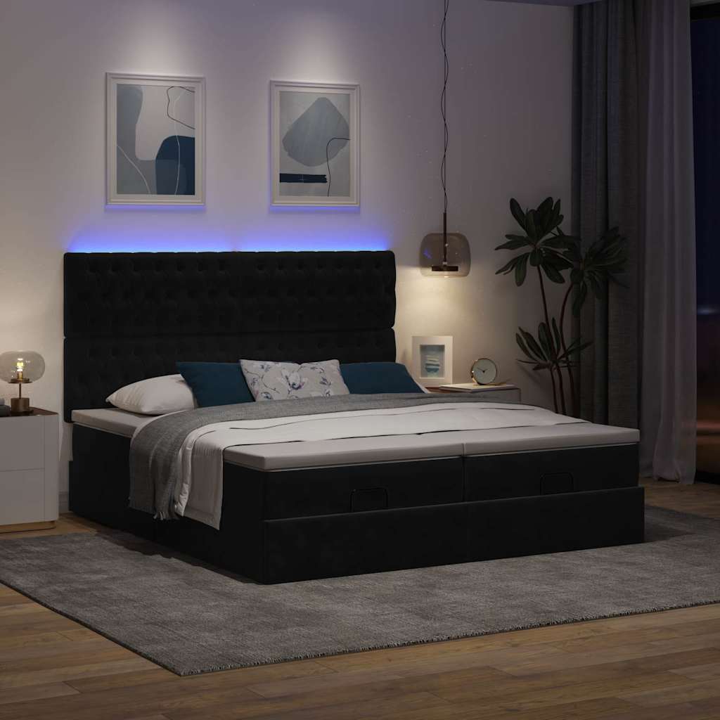 Cadre de lit ottoman avec matelas noir 200x200cm velours - XIOS