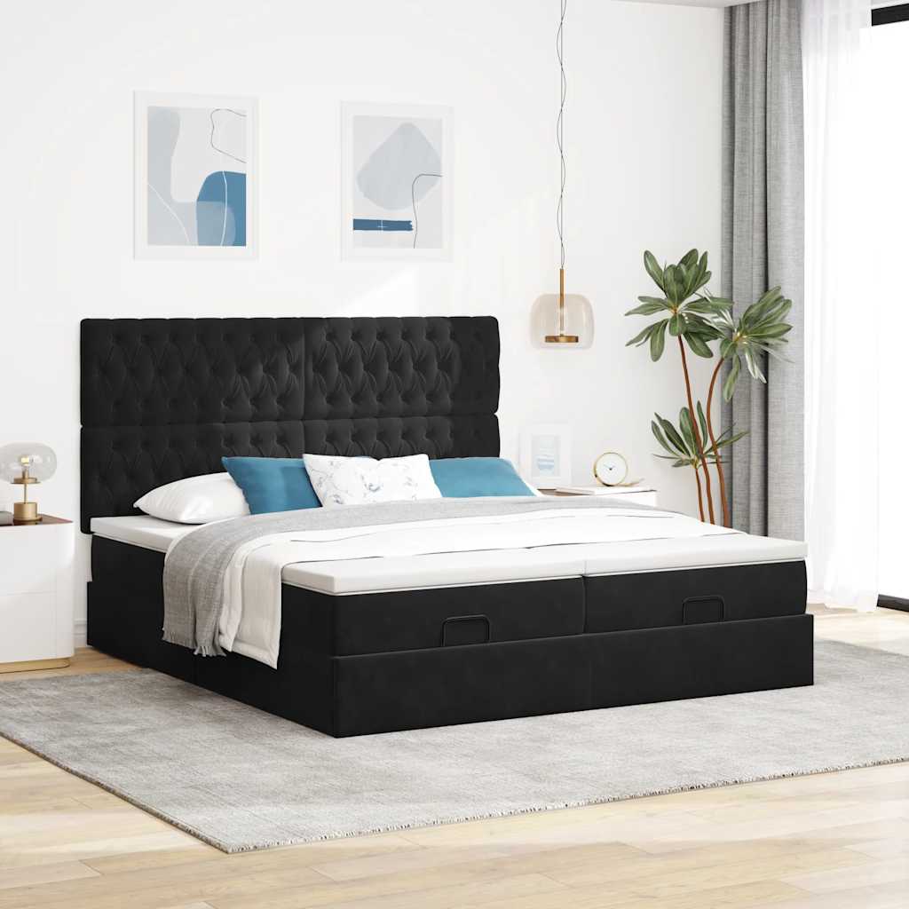 Cadre de lit ottoman avec matelas noir 200x200cm velours - XIOS