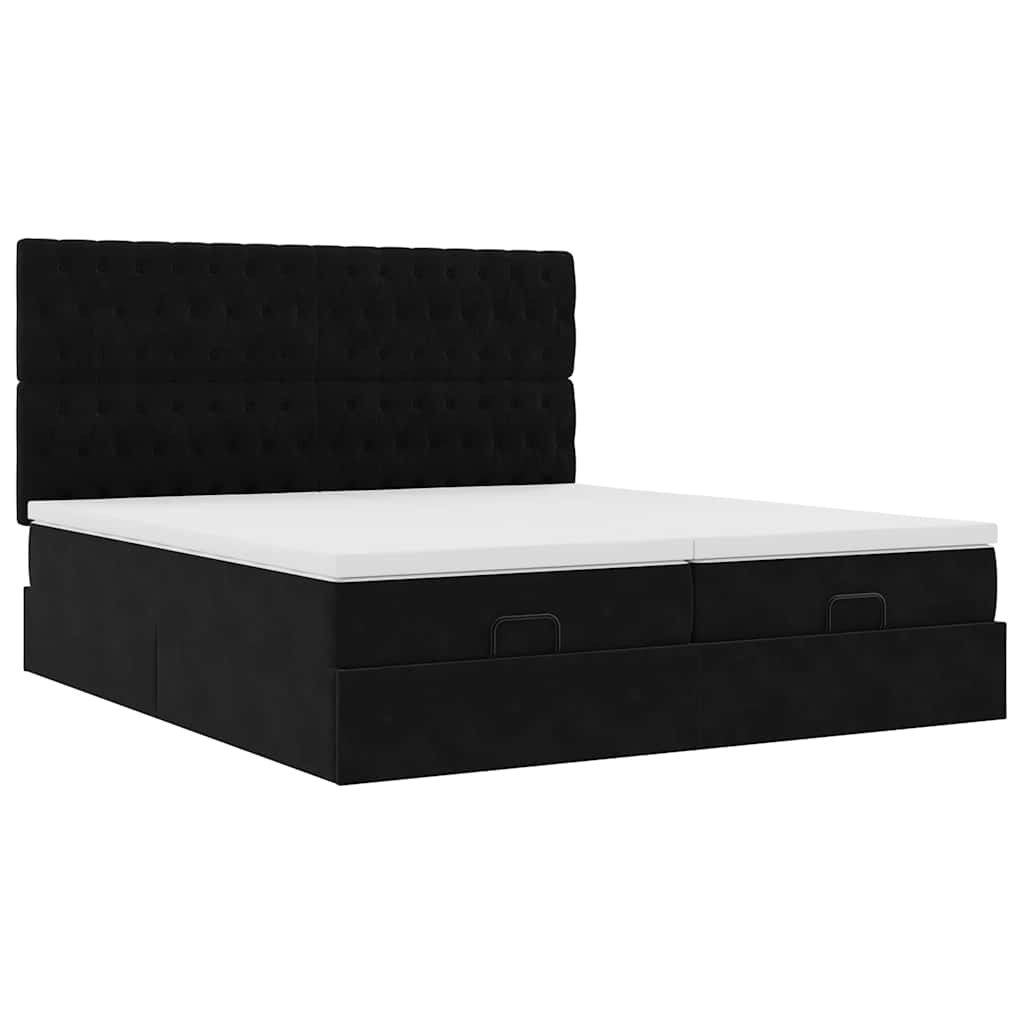 Cadre de lit ottoman avec matelas noir 200x200cm velours - XIOS