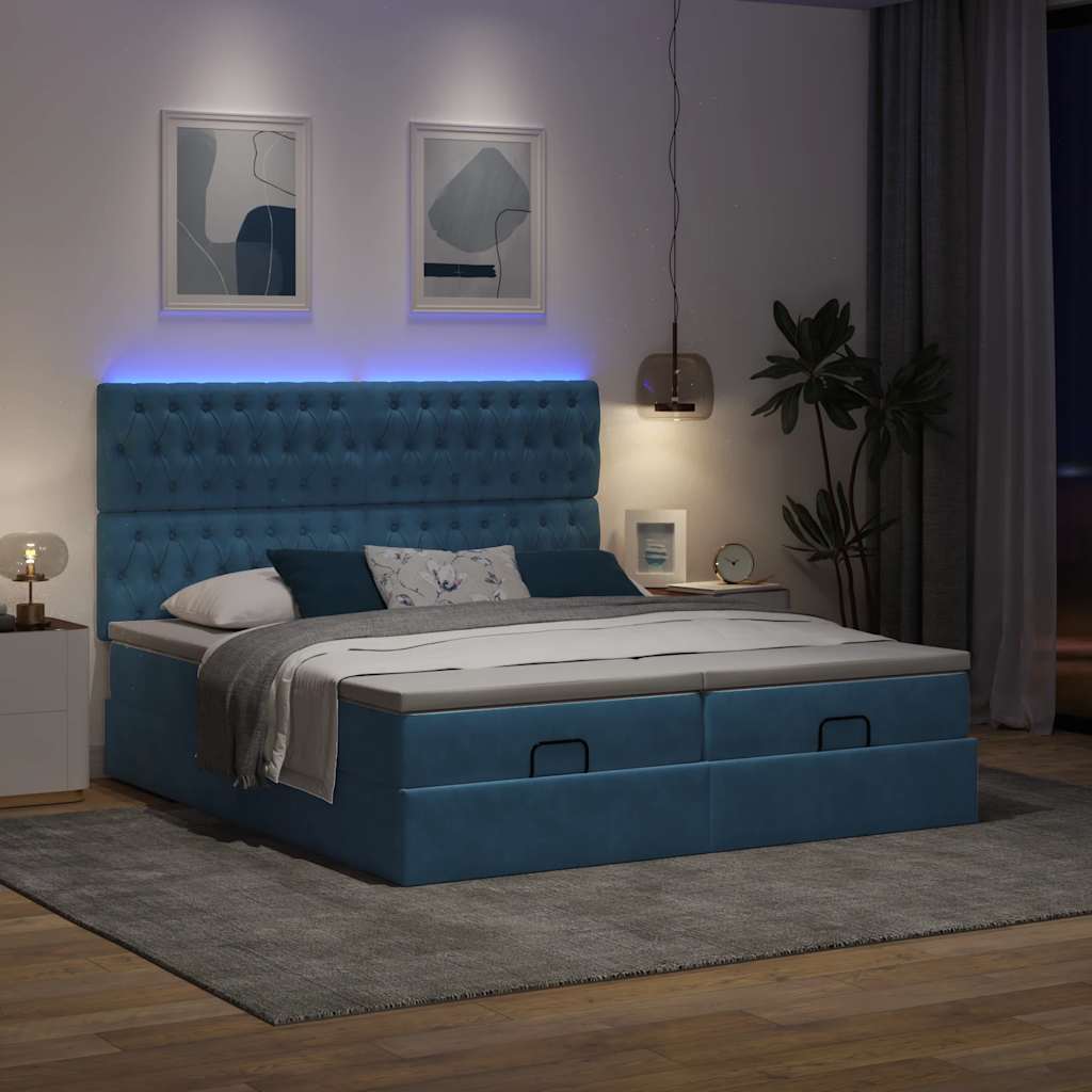 Cadre de lit ottoman avec matelas bleu foncé 200x200 cm velours - XIOS