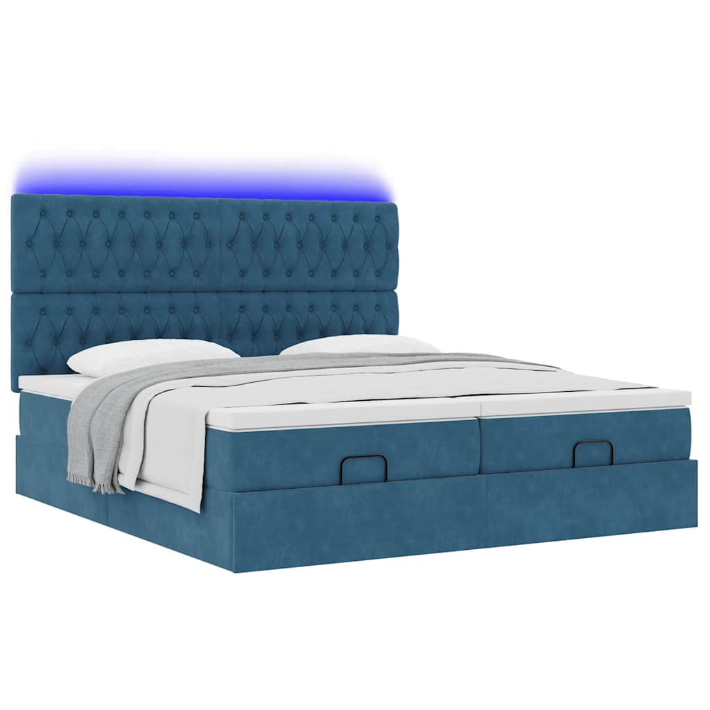 Cadre de lit ottoman avec matelas bleu foncé 200x200 cm velours - XIOS