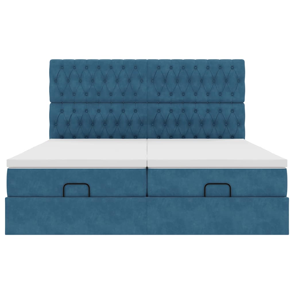 Cadre de lit ottoman avec matelas bleu foncé 200x200 cm velours - XIOS