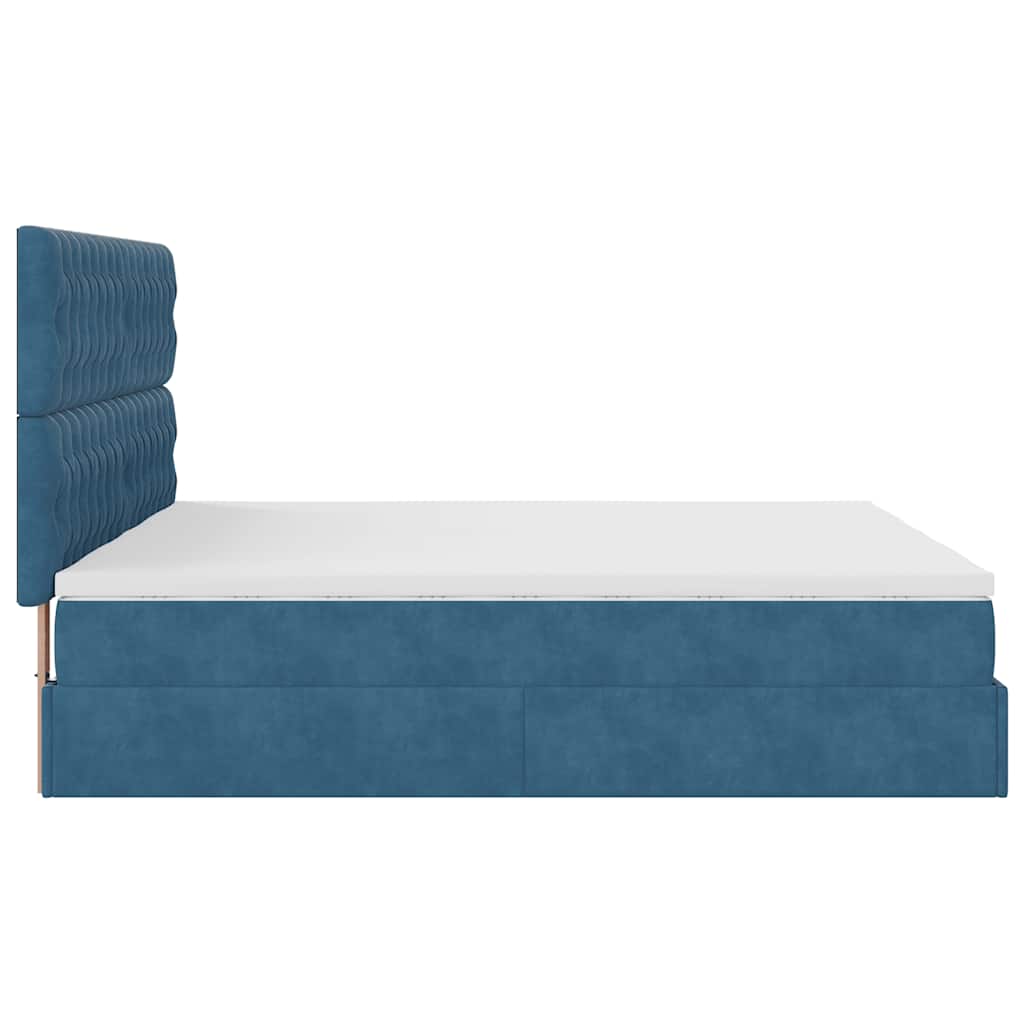 Cadre de lit ottoman avec matelas bleu foncé 200x200 cm velours - XIOS