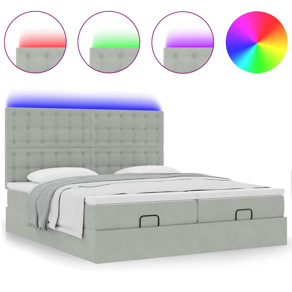 Cadre de lit ottoman et matelas gris clair 160x200cm velours - XIOS