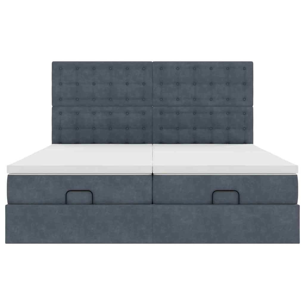 Cadre de lit ottoman avec matelas gris foncé 160x200cm velours - XIOS