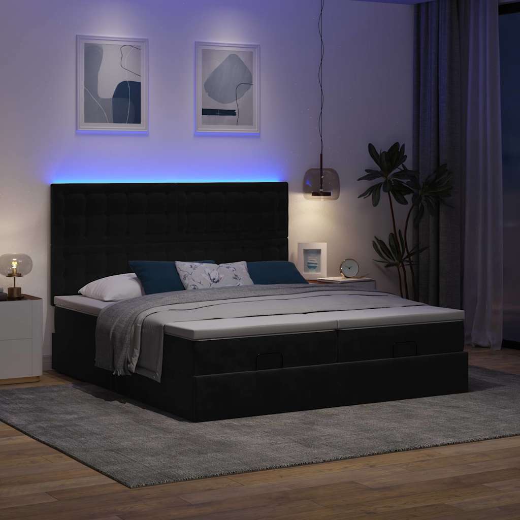 Cadre de lit ottoman avec matelas noir 160x200 cm velours - XIOS