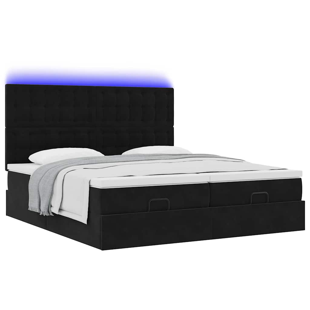 Cadre de lit ottoman avec matelas noir 160x200 cm velours - XIOS