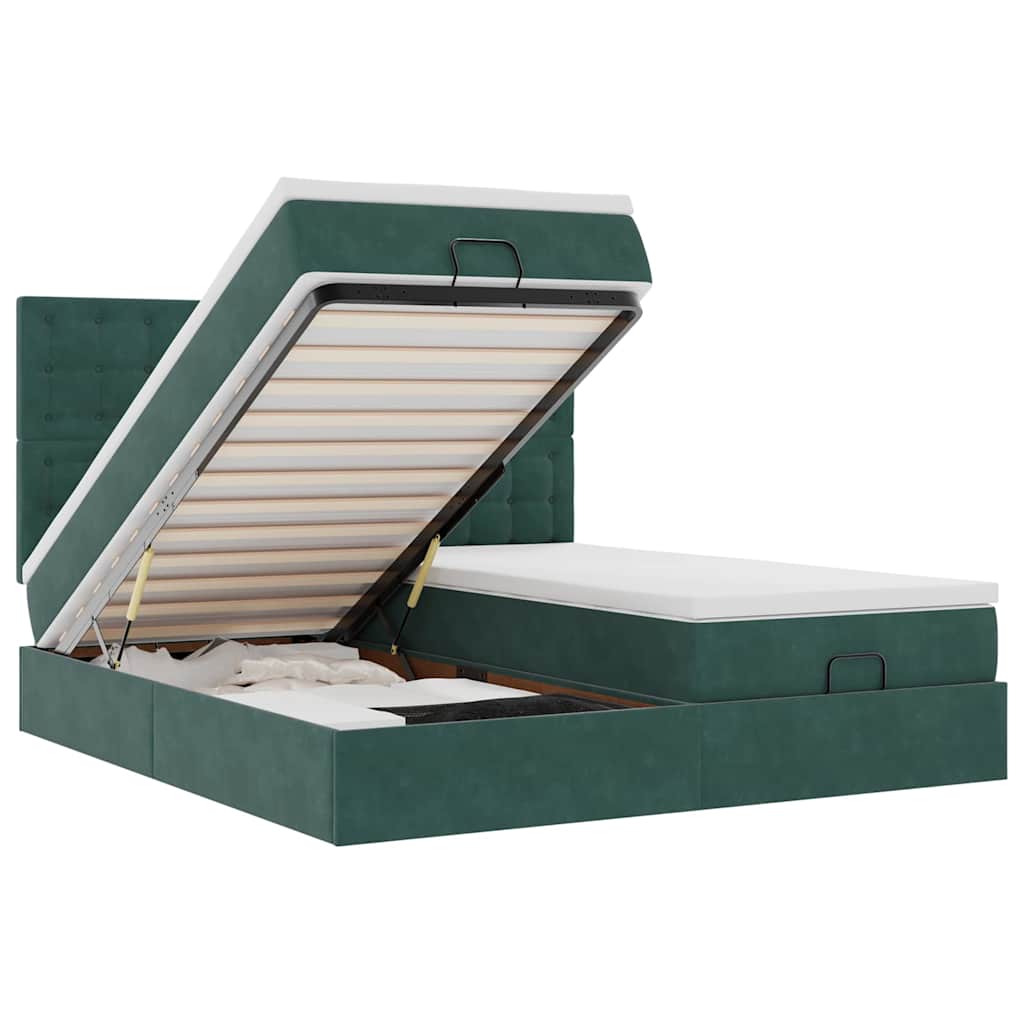 Cadre de lit ottoman avec matelas vert foncé 160x200 cm velours - XIOS