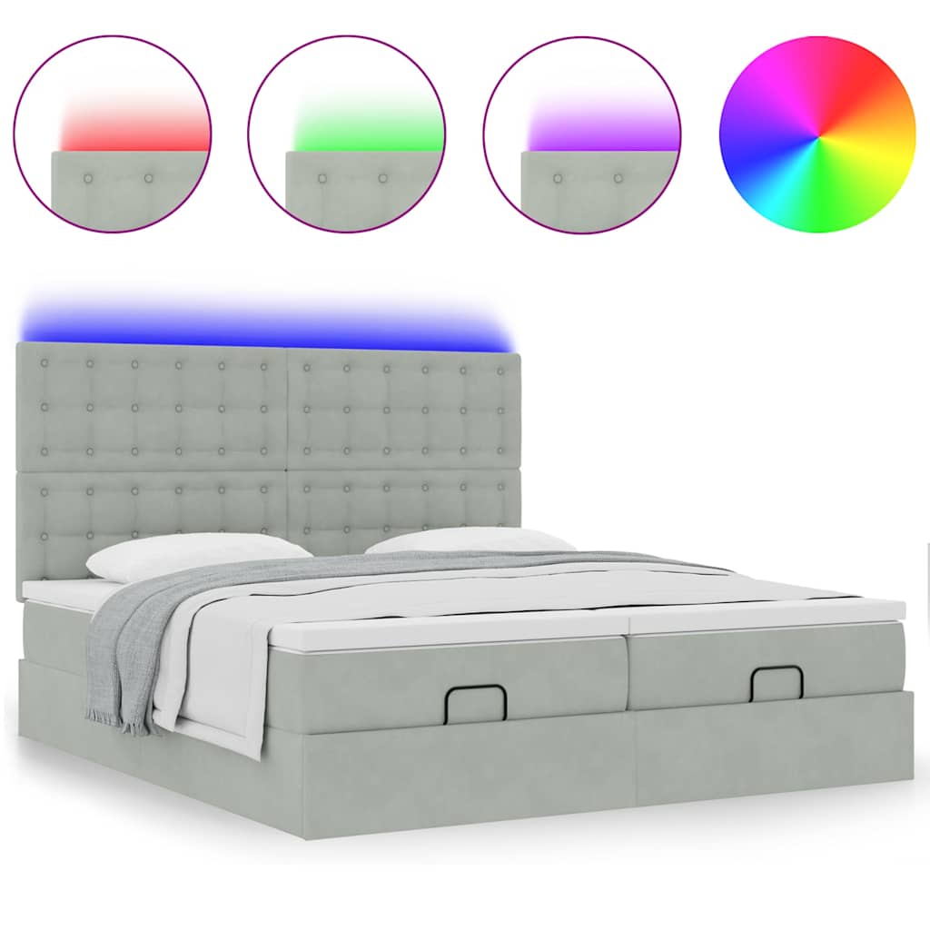 Cadre de lit ottoman et matelas gris clair 180x200cm velours - XIOS