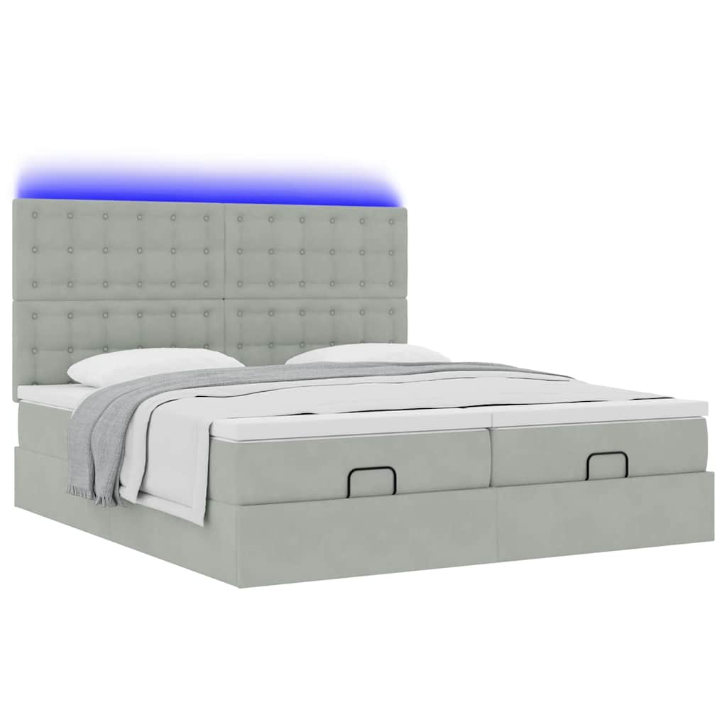 Cadre de lit ottoman et matelas gris clair 180x200cm velours - XIOS