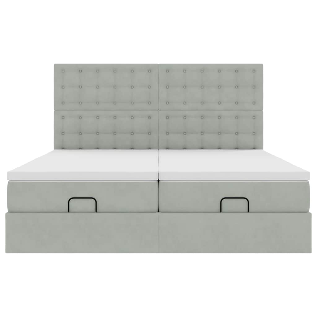 Cadre de lit ottoman et matelas gris clair 180x200cm velours - XIOS