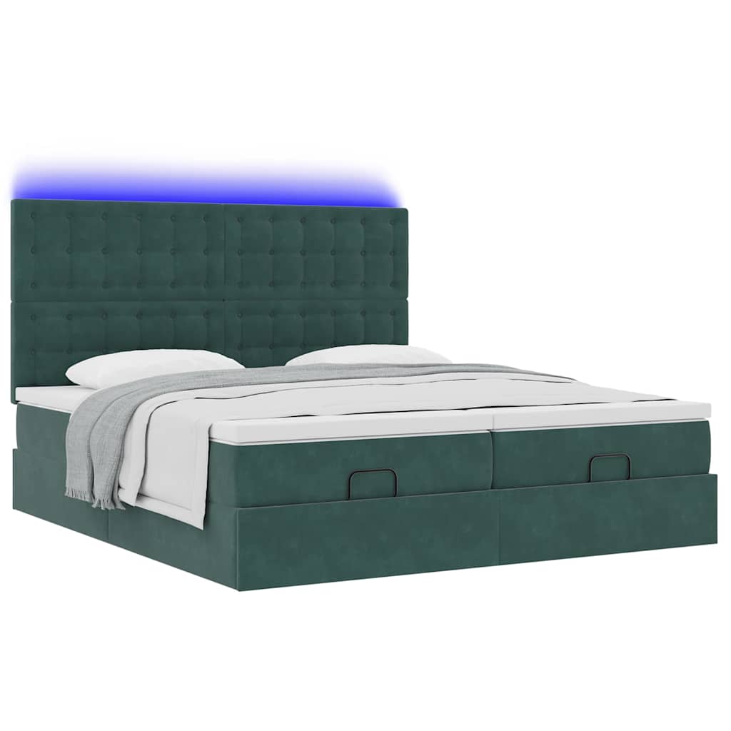 Cadre de lit ottoman avec matelas vert foncé 180x200cm velours - XIOS