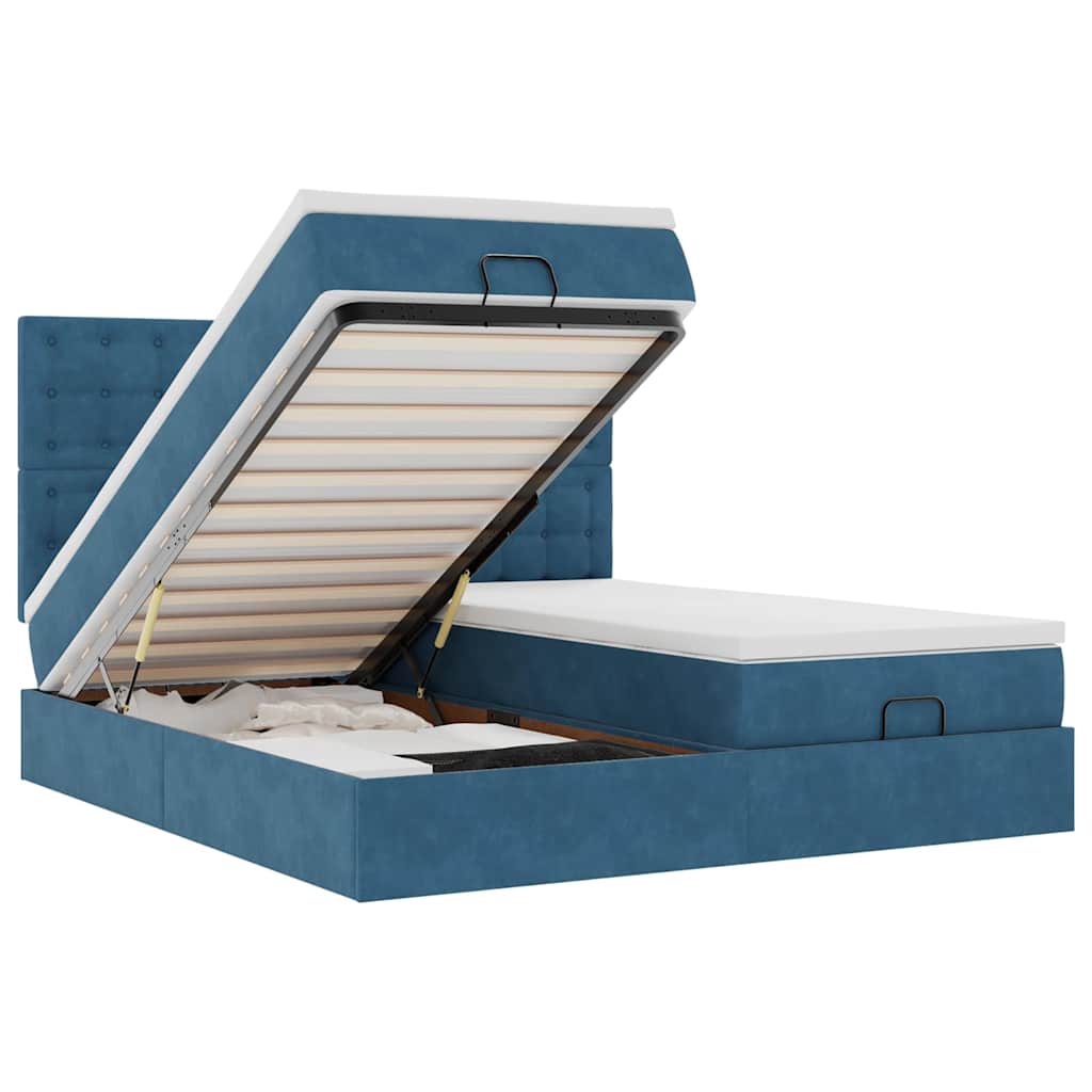 Cadre de lit ottoman avec matelas bleu foncé 180x200 cm velours - XIOS
