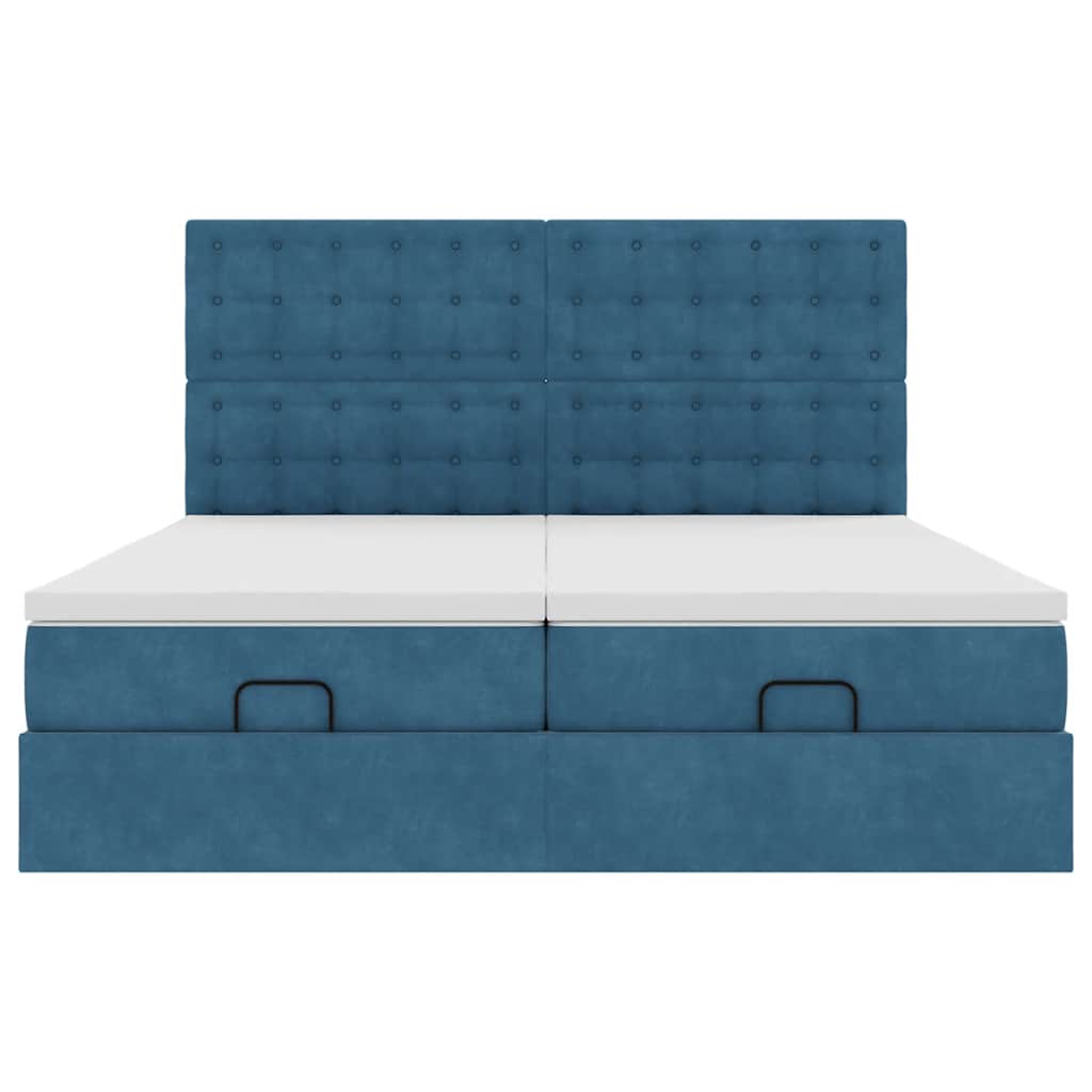 Cadre de lit ottoman avec matelas bleu foncé 180x200 cm velours - XIOS