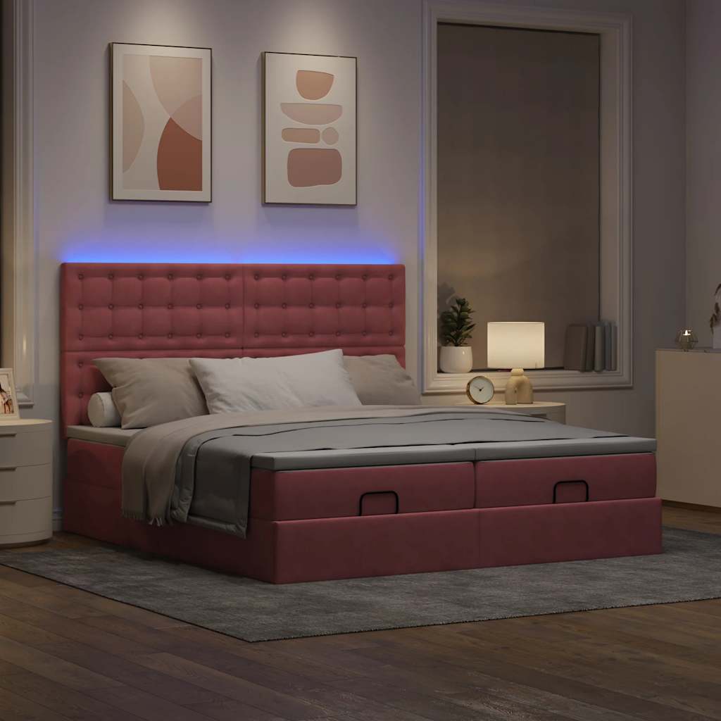 Cadre de lit ottoman avec matelas rose 180x200 cm velours - XIOS