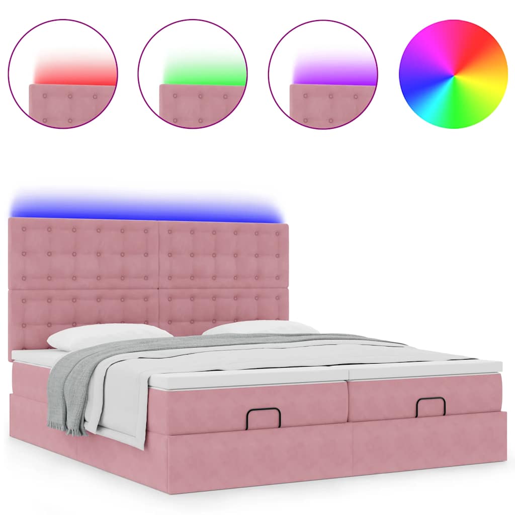 Cadre de lit ottoman avec matelas rose 180x200 cm velours - XIOS