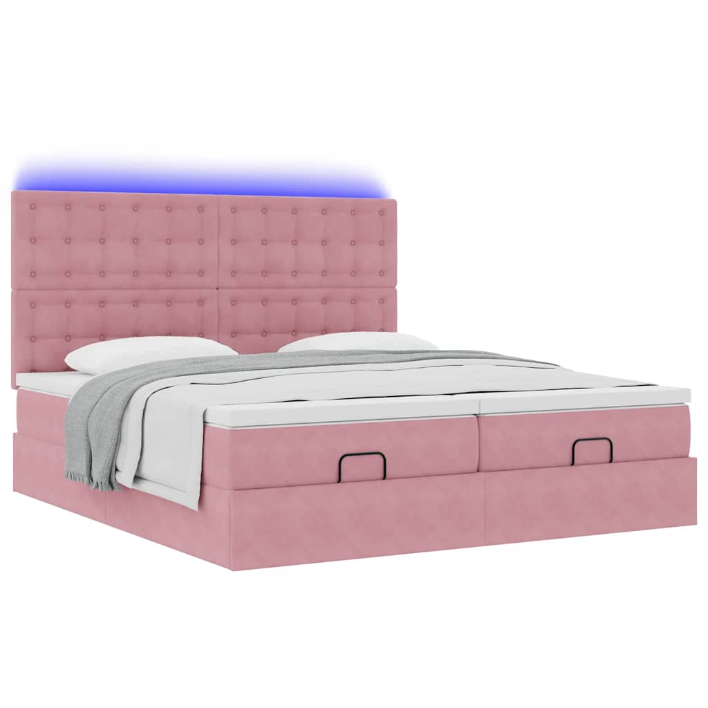 Cadre de lit ottoman avec matelas rose 180x200 cm velours - XIOS