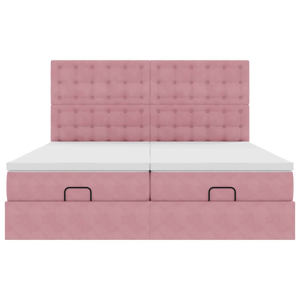 Cadre de lit ottoman avec matelas rose 180x200 cm velours - XIOS
