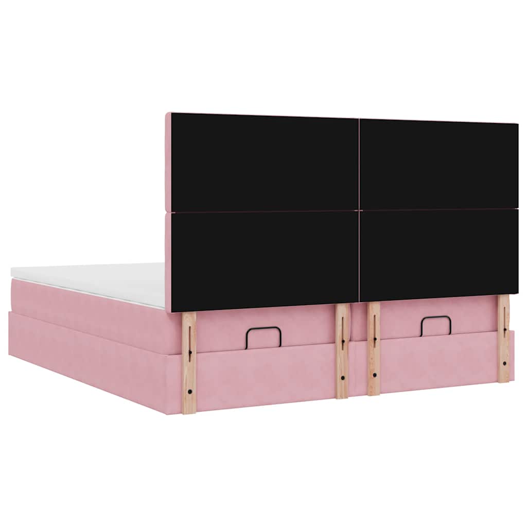 Cadre de lit ottoman avec matelas rose 180x200 cm velours - XIOS