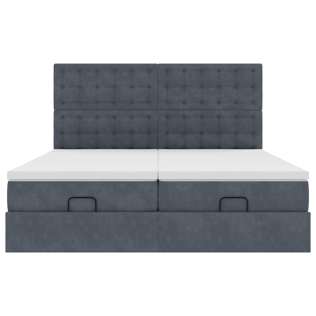 Cadre de lit ottoman avec matelas gris foncé 200x200 cm velours - XIOS