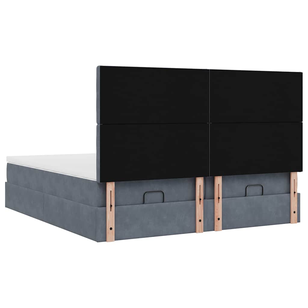 Cadre de lit ottoman avec matelas gris foncé 200x200 cm velours - XIOS