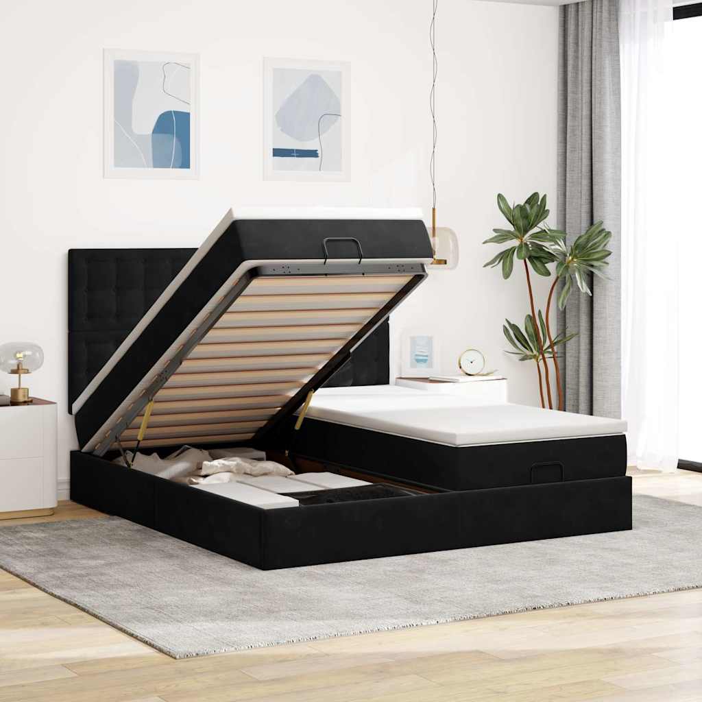 Cadre de lit ottoman avec matelas noir 200x200cm velours - XIOS